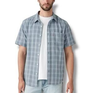 Levi's Men’s Size M Blue Cotton Linen Plaid Short Sleeve Button Shirt